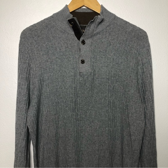 Tasso Elba Supima Cotton Cable Knit Henley Quarter Zip Pullover Sweater L - Picture 3 of 8